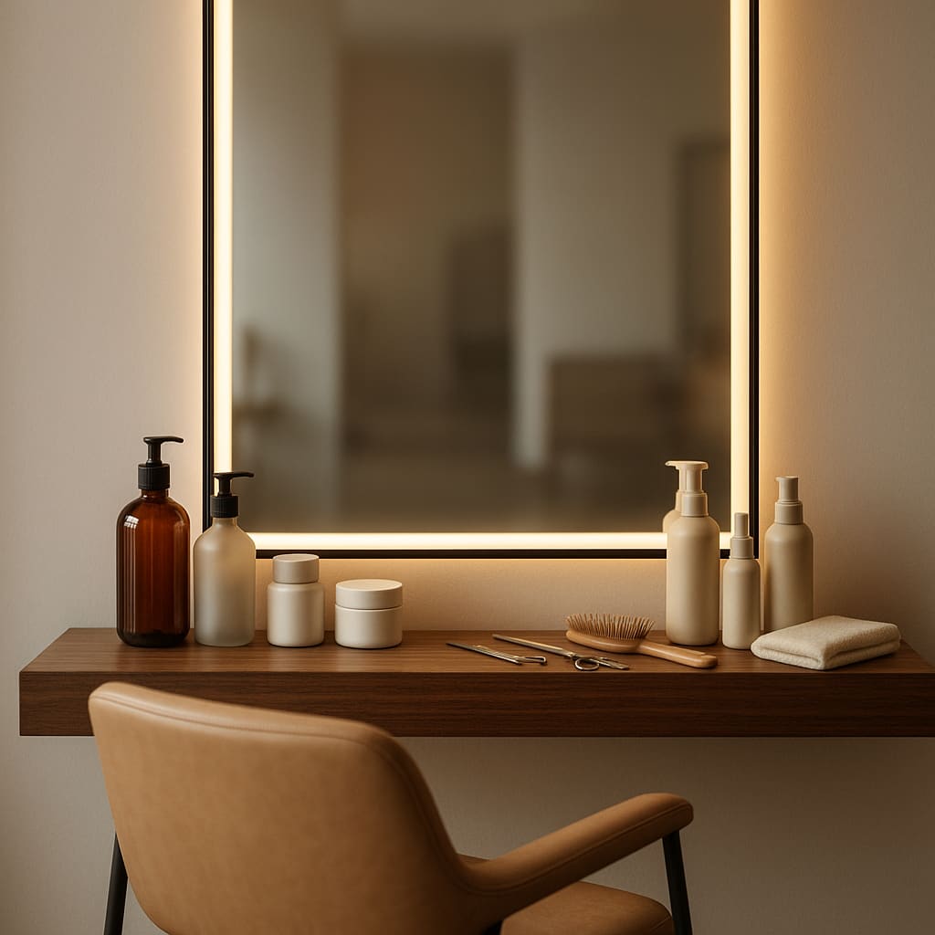 Salon Spiegelstation mit Produkten